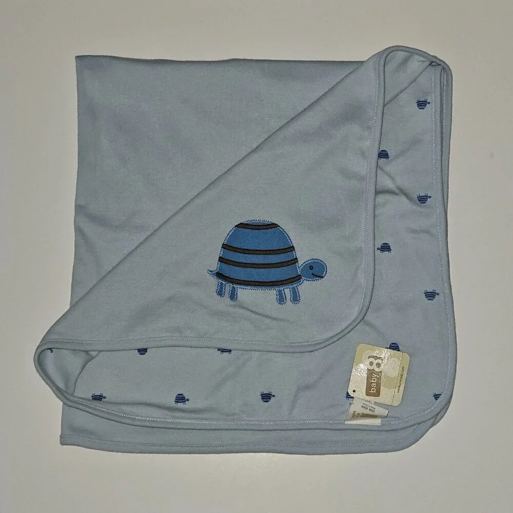 NOS Crazy 8 Gymboree Blue Turtle Baby Blanket 30x30 Reversible Cotton 2009 w/TAG